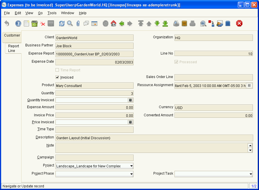 ManPageW Expenses(tobeinvoiced) ReportLine.png